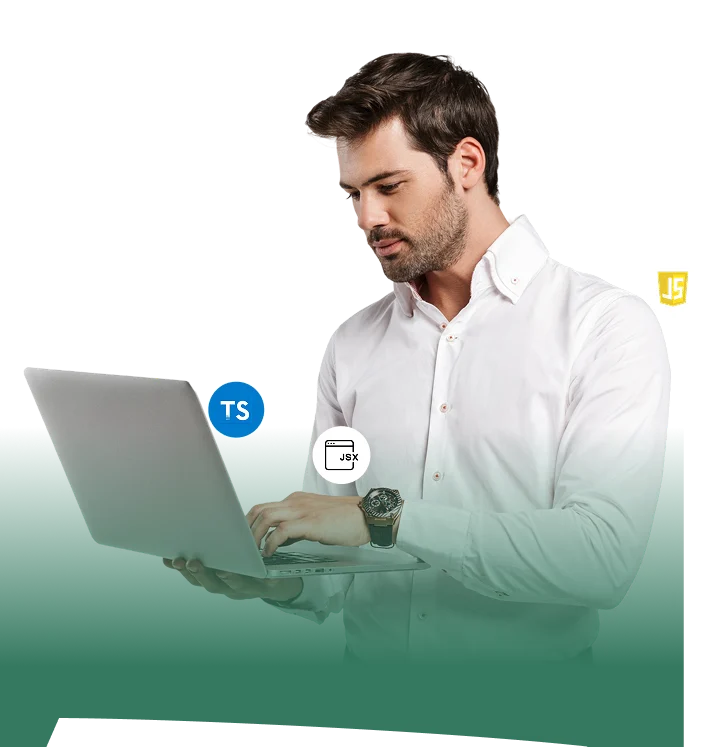 A men standing with laptop in her hands