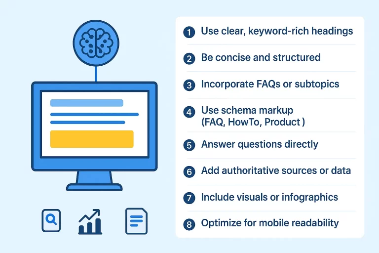 a list of tips on optimizing content for Google’s AI Overview