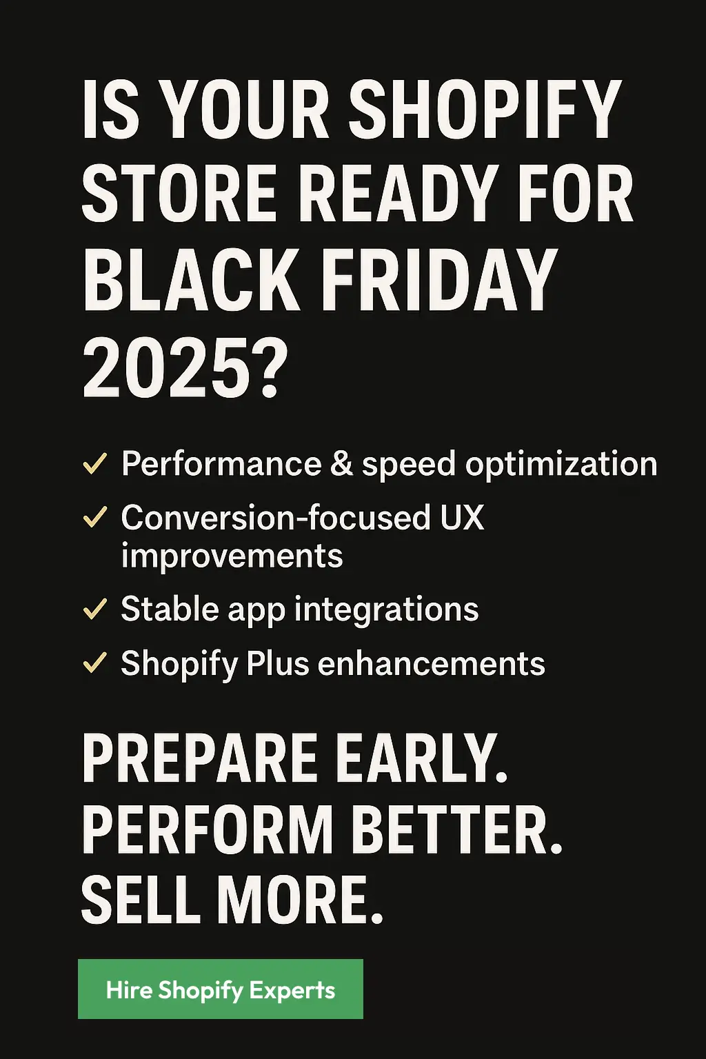 Black Friday Shopify banner highlighting optimizations with CTA button reading ‘Hire Shopify Experts’